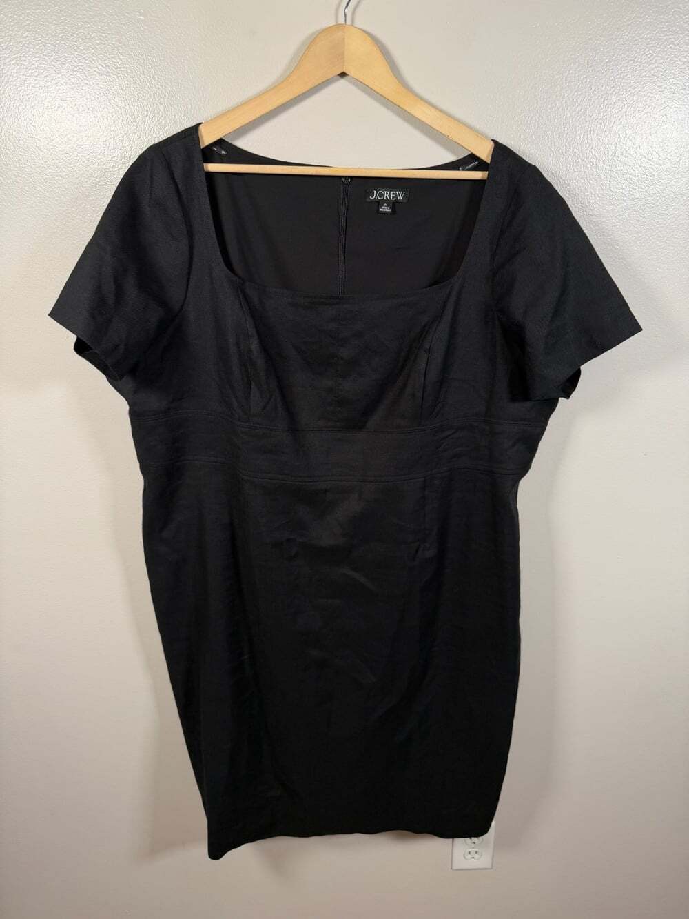 J.Crew Squareneck Sheath Dress Size 24 Linen Blend Black Work Career Business